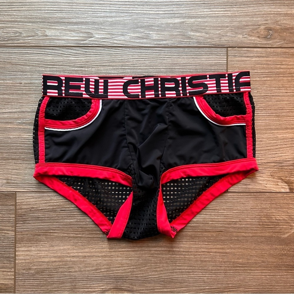 Andrew Christian | Black/Red Mesh Boxer Briefs (Small)